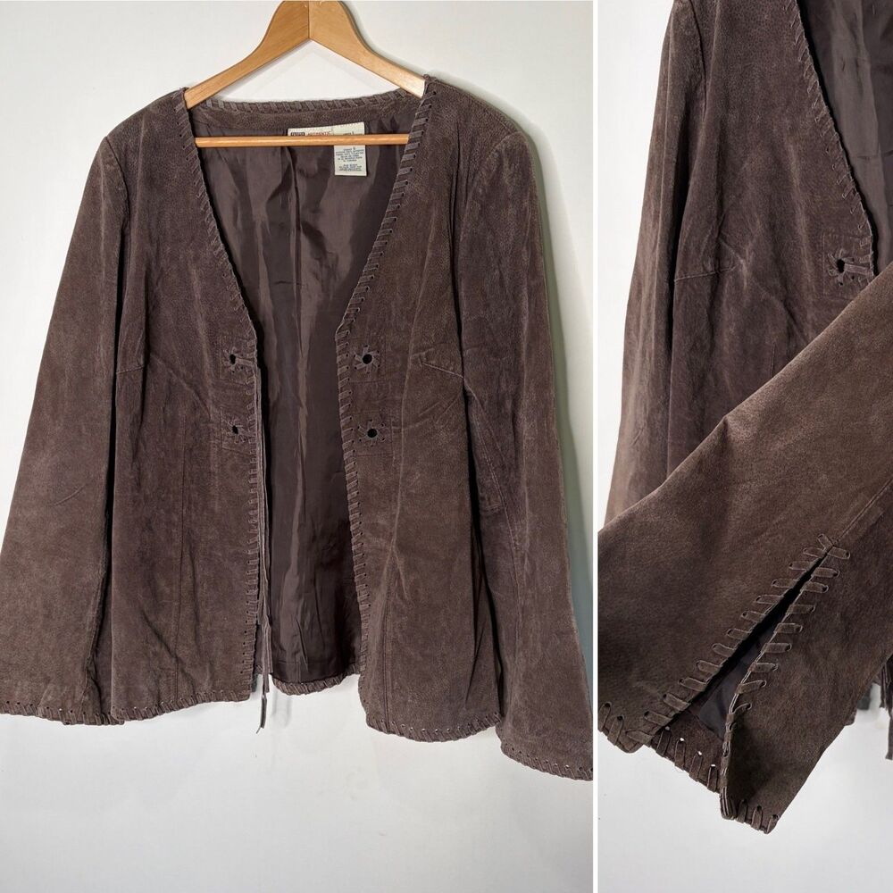 Faded Glory Brown Suede Open Front Jacket